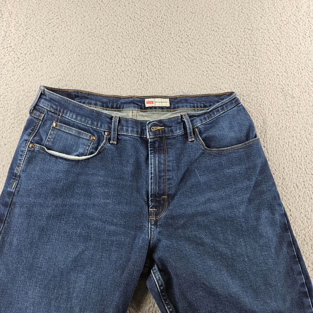 Wrangler Relaxed Boot Cut Jeans Mens 36x30 Dark Wash Blue Stretch‎ Western Chore